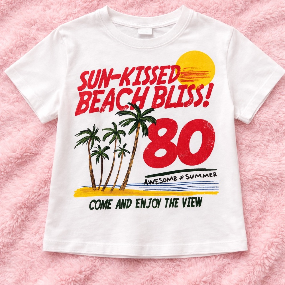 Zara Girls Sun-Kissed Beach Bliss Graphic Tee Size 13–14 Retro Summer T-Shirt